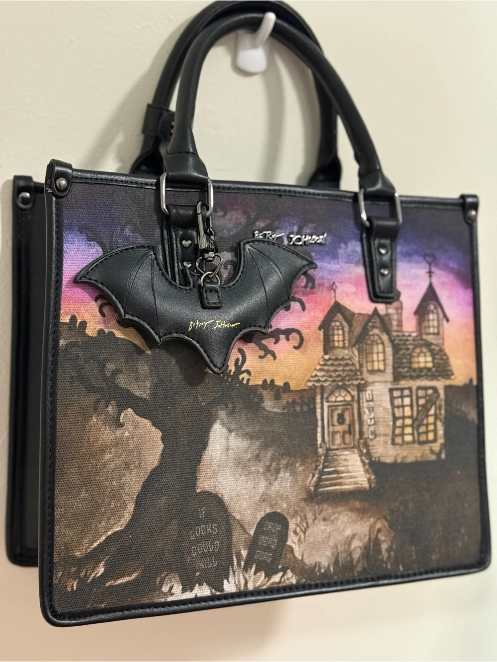 the Betsey Johnson Boo & Breakfast haunted house tote bag